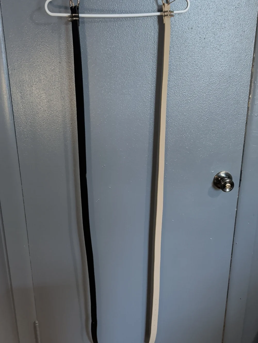 Set Of Two Black and Cream Leather Belts